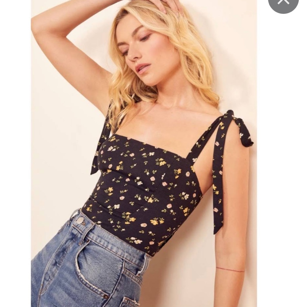 Reformation Ellora Top Black Floral Size 4